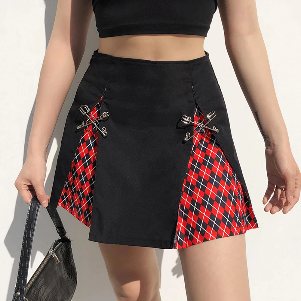 

Girls Girls Gothic Skirt High Waist Lace Stitching Punk Cross Print Dark Mini Skirt Y2K Streetwear Short Flared Mini Club Dress