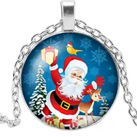 handmade cartoon christmas gift long necklace glass convex round 25mm pendant childrens necklace fashion sweater chain jewelry