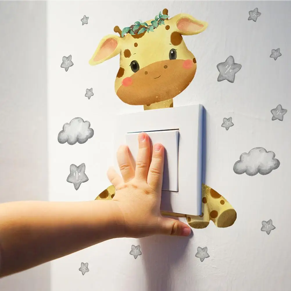 

Cute Giraffe Bear Elephant Star Switch For Kid Baby Room Bedroom Decoration Mural Self-adhesive Home Decor Wallpaper J7Z2