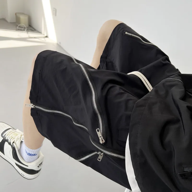 

Summer Shorts Men Fashion Retro Zipper Shorts Men Japanese Streetwear Hip Hop Loose Straight Shorts Mens Joggers Track Shorts