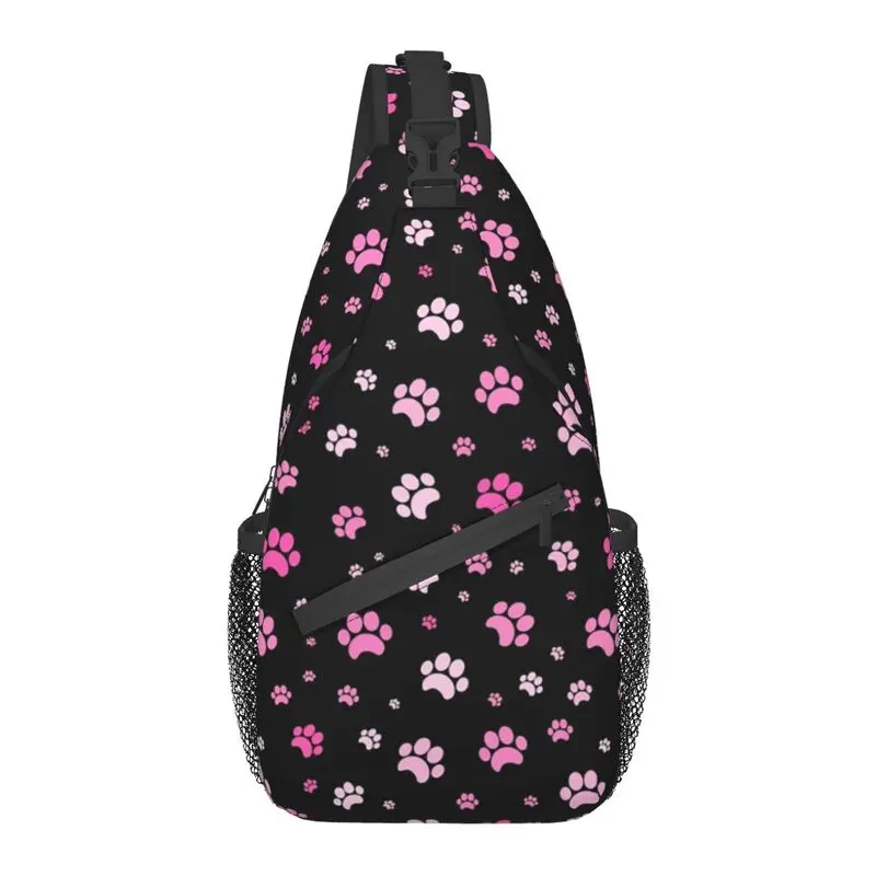 

Red And Pink Paw Dog Pattern Sling Chest Bag Custom Crossbody Shoulder Backpack for Men Cycling Camping Daypack