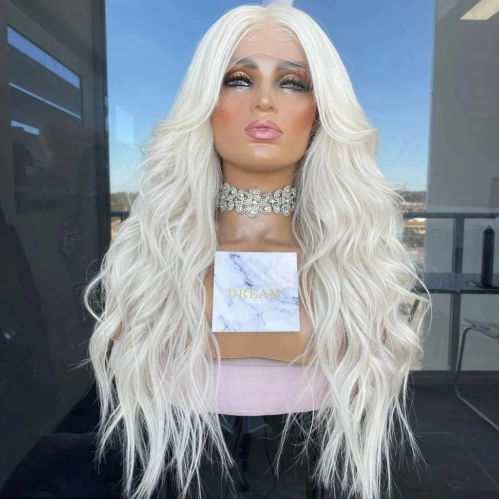 Ash Blonde Body Wave Mixed Blend Human Hair Lace Front Wig Pre Plucked With Baby Hair 13x4 Transparent Lace Wig For Women