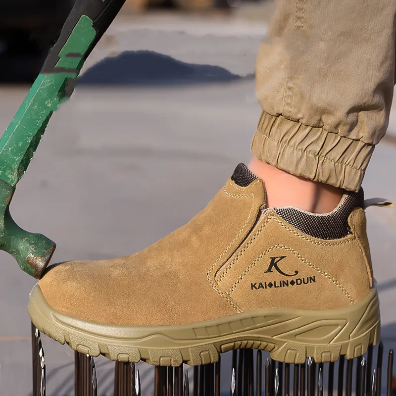 

Мужская модная кожаная обувь со стальным носком, замшевая защитная обувь