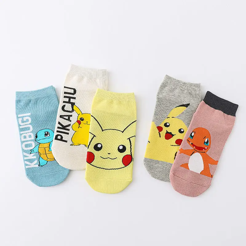 

Pikachu Cartoon Socks Pokemon Anime Figures Squirtle Ladies Women Funny Boat Socks Cute Psyduck Spring Summer Short Socks