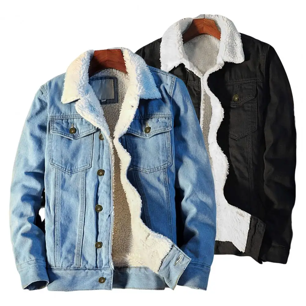 

Men Winter Jean Jackets Outerwear Warm Denim Coats New Men Wool Liner Thicker Winter Denim Jackets Plus Size M-4XL for Trip