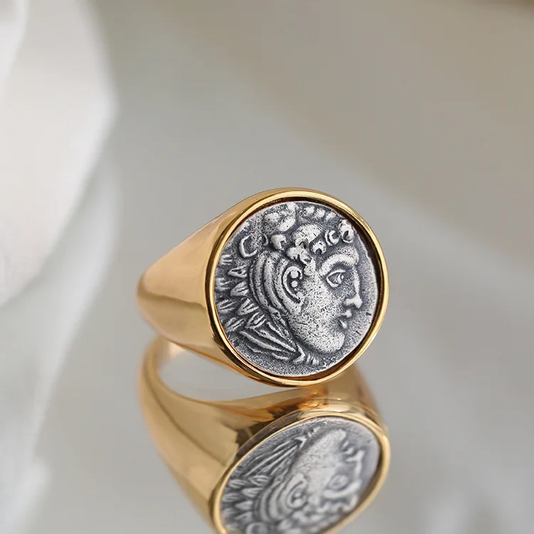 Hot Selling Famous Brand Ancient Roman Coin Ring 925 Silver Electroplating 18K Hercules Relief Fashion Charm Jewelry Wholesale