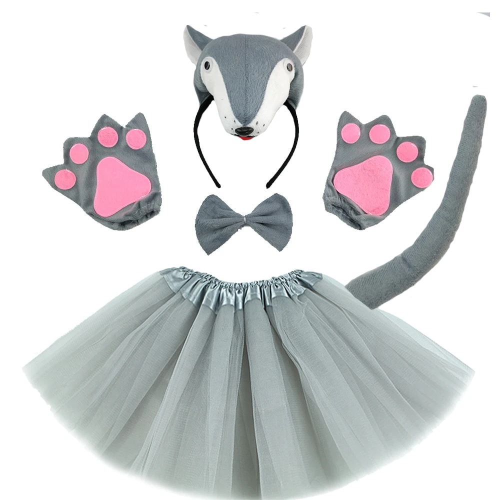 Adult Child Animal Fox Wolf Costume for Birthday Party Headband Tail Tie Skirt Paw Props  Cosplay Halloween  Christmas
