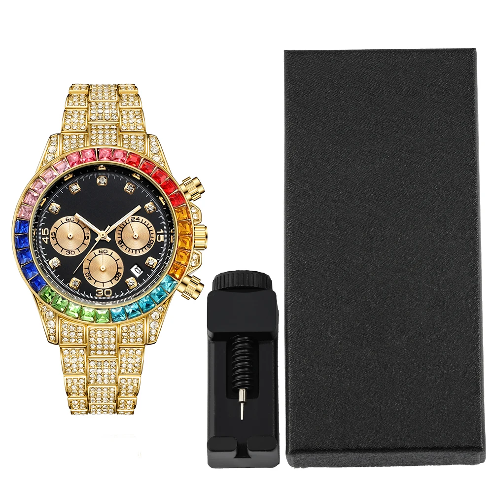 1 шт. стильные кварцевые часы в стиле хип-хоп панк инкрустация цветные бриллианты