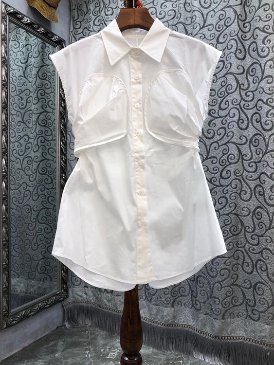 

Новинка 2022, Женская Модная приталенная рубашка средней длины без рукавов с поясом, 517