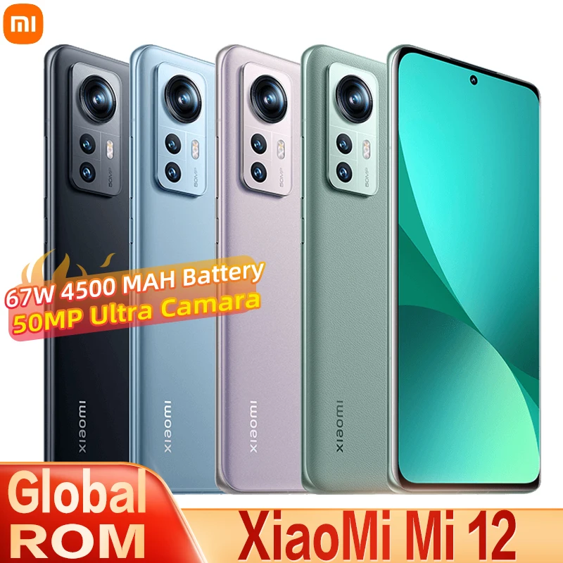 Global ROM Xiaomi Mi 12 5G Snapdragon 8 Gen 1 128GB/256GB 120Hz Display 4500mAh Battery 67W Charging 50MP Camera Smartphone