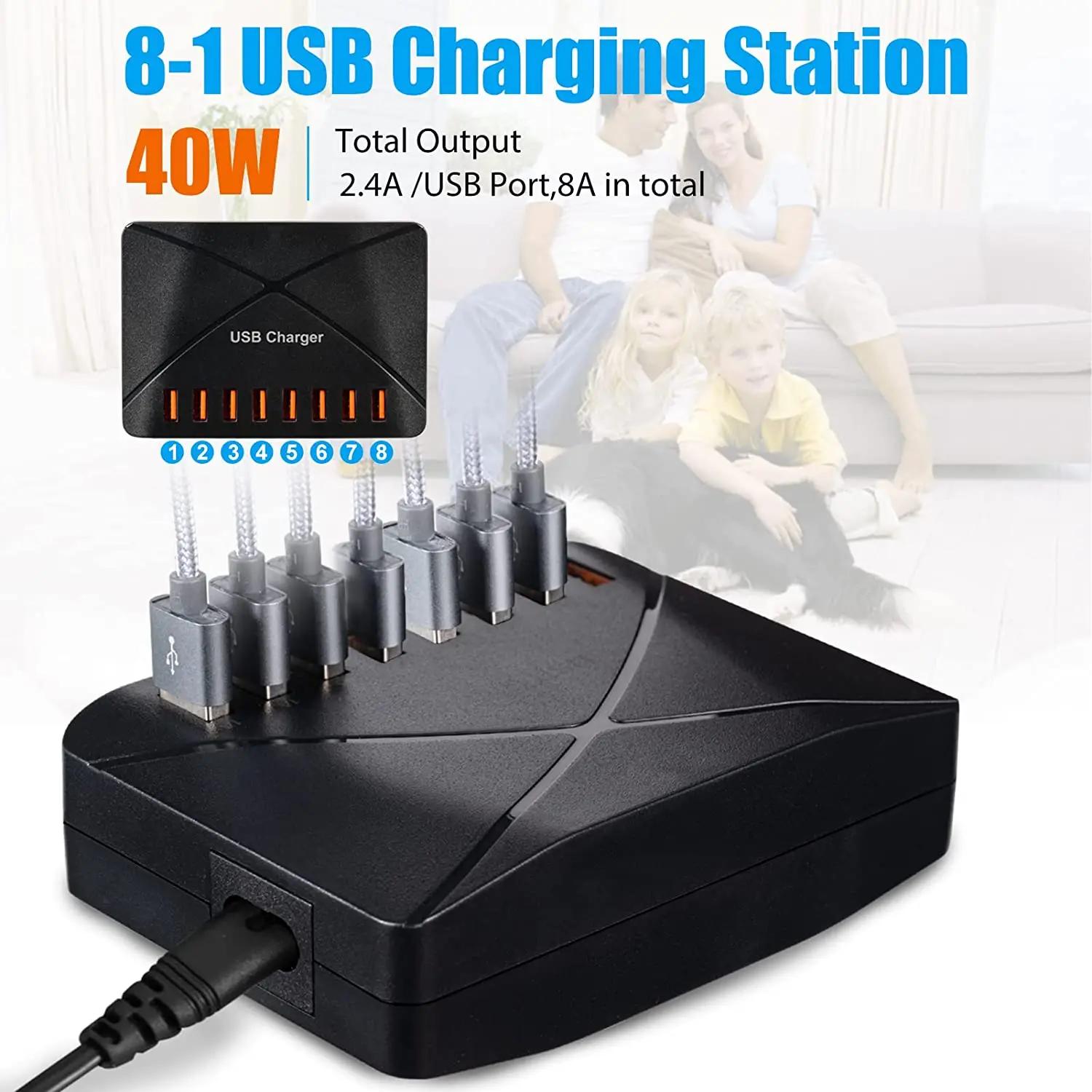 

iLEPO 40W 8 Ports Multi USB Charger 5V/2.4A USB Charging Station Travel Charger For iPhone/iPad/iPod pro/Air US EU UK AU