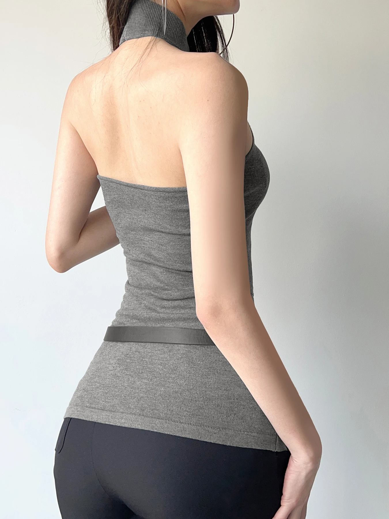 IAMSURE сексуальные однотонные топы с открытой спиной и лямкой на шее тонкая