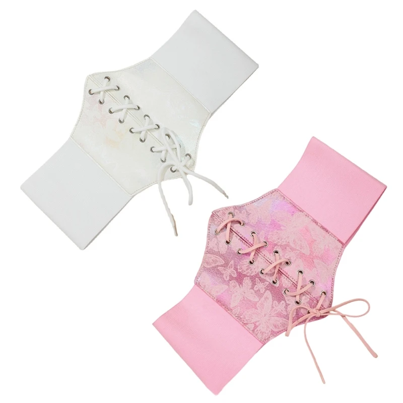 

Q0KE Waist Cincher Women Lace-up Stretch Belt Tied Corsets Print Accessory