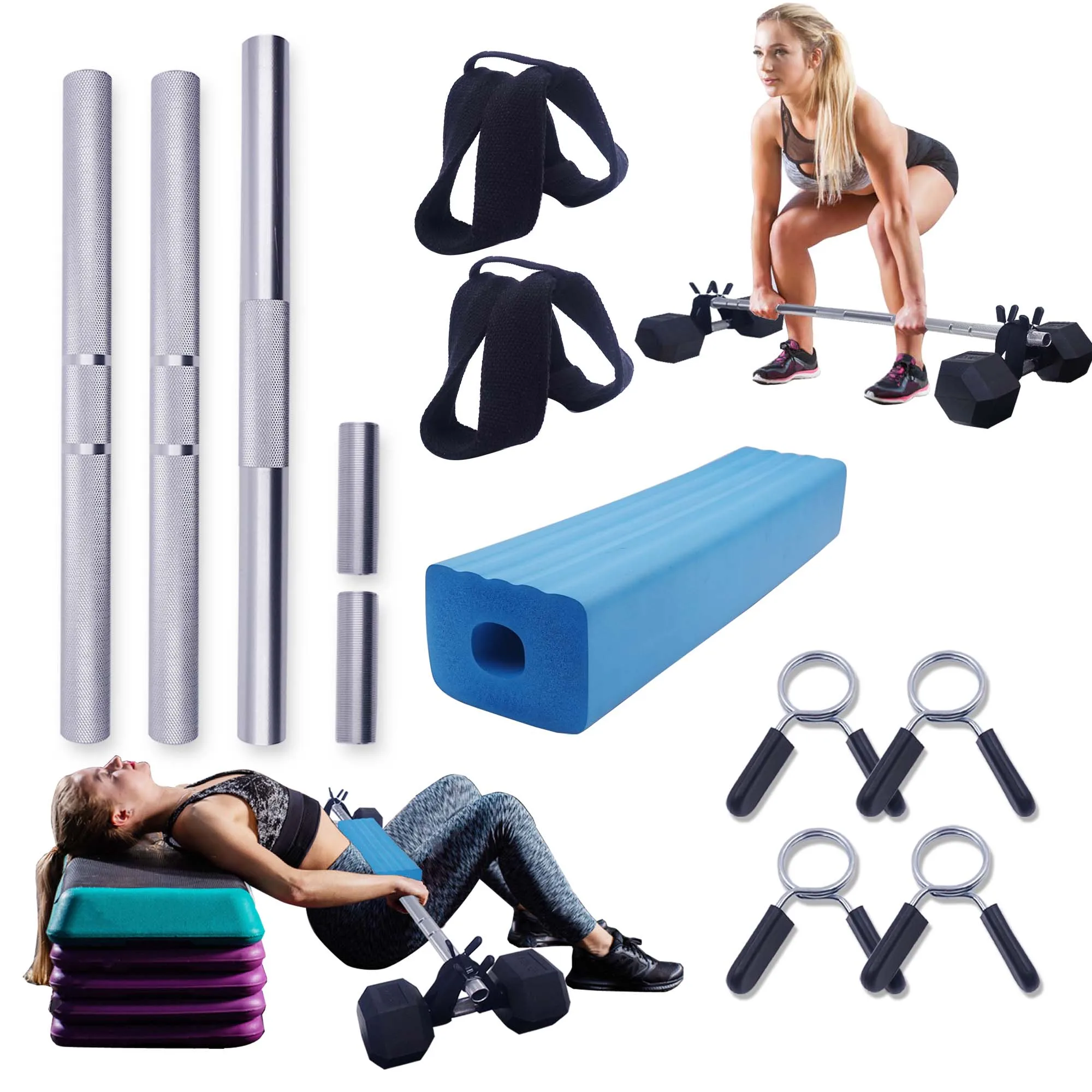 

Hip Thrust Training Bar Set for Dumbbell Weight Plates Home Portable Fitness Equipment with Pad Deadlift Bent Row Training