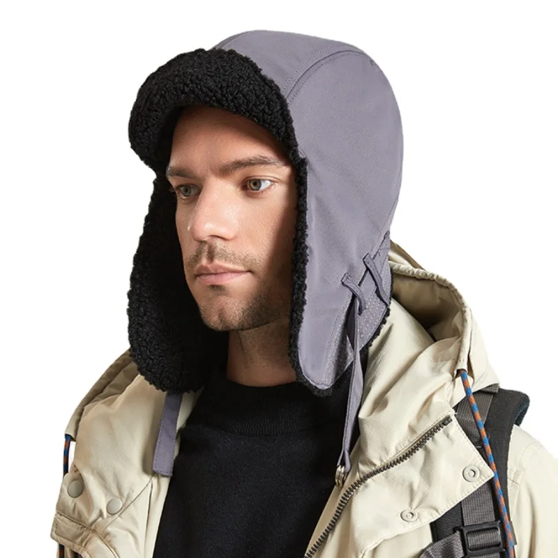 

Unisex Bomber Hat Thicken Lamb Plush Windproof Warm Ear Protective Ski Cap Bucket Adjust Trooper Ear Flaps Ushanka for Women Men