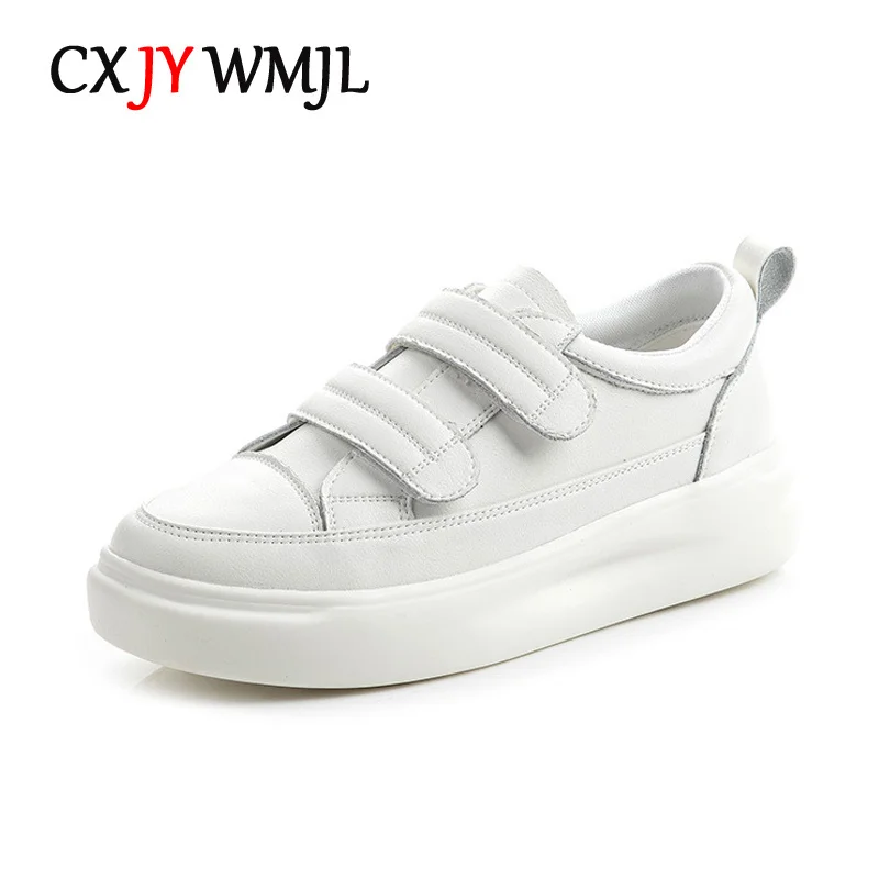 

Genuine Leather Women Platform Sneakers Hook & Loop Sports Little White Shoes Ladies Thick Sed Vulcanized Shoes Flats