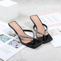 summer sandals for women 2022 new crystal flip flops comfortable fashion women shoes wear out sexy high heel square slippers