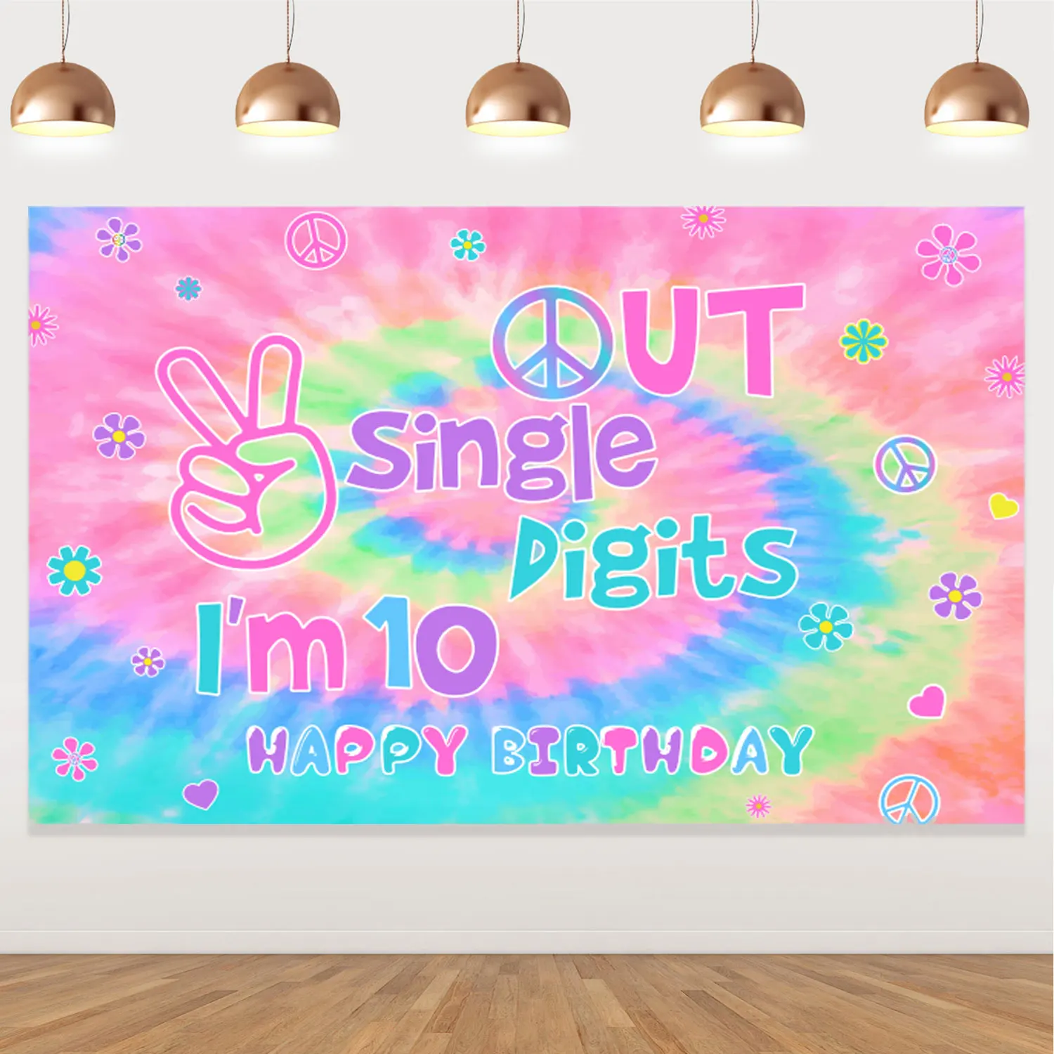 

10th Birthday Backdrop Tie Dye Out Single Digits I'm 10 Happy Birthday Backdrop Banner Party Decorations Photo Background Girls
