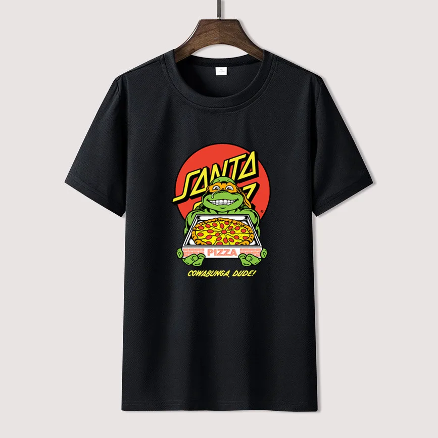 

2023 Santa Tidal Dot Cruz God Turtle Pizza Retro Casual T Shirt Men's Summer Short Sleeves O-Neck Tee Shirts Tops Tee Unisex