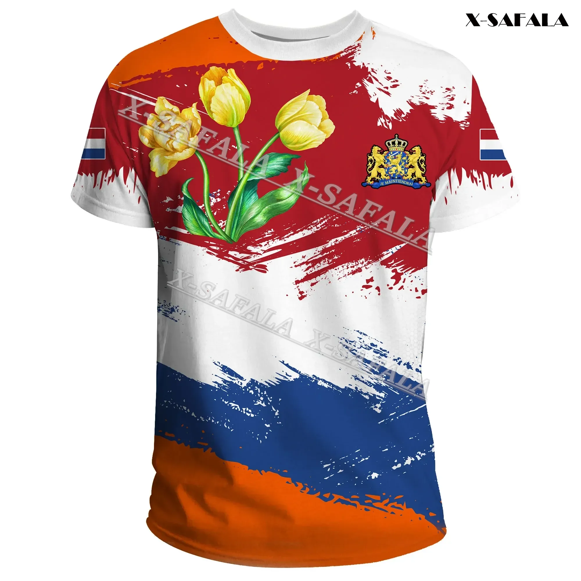 

Netherlands Denmark Ghana Ethiopia Brazil Flag Brush Style 3D Print T-shirt O-Neck Men Tee Breathable Top Material Milk Silk