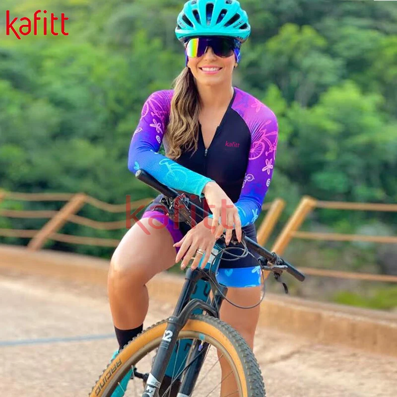 

Женский велосипедный трикотажный комбинезон Kafitt, новинка, Спортивная рубашка для гонок на открытом воздухе, костюм с длинным рукавом для горного велосипеда