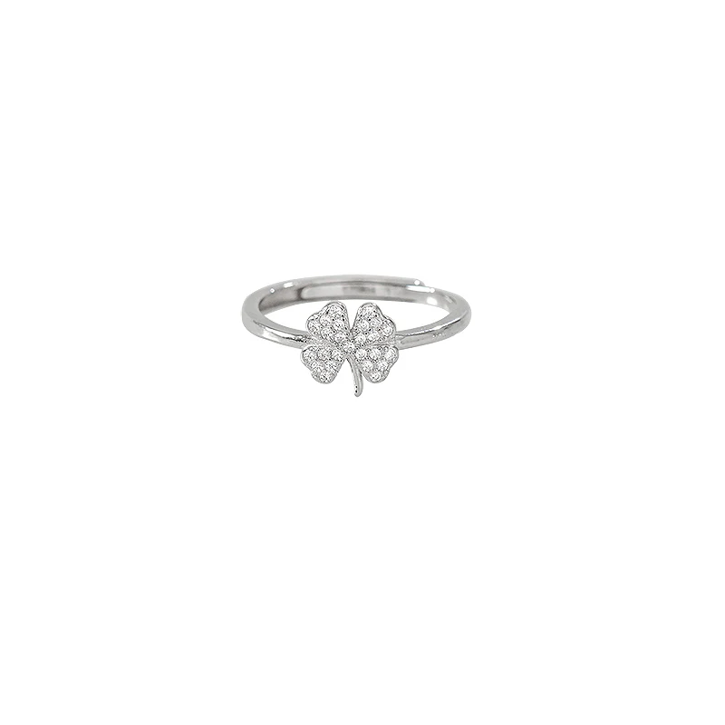 

925 sterling silver four-leaf clover ring female niche design light luxury ins tide opening index finger ring cold wind senior
