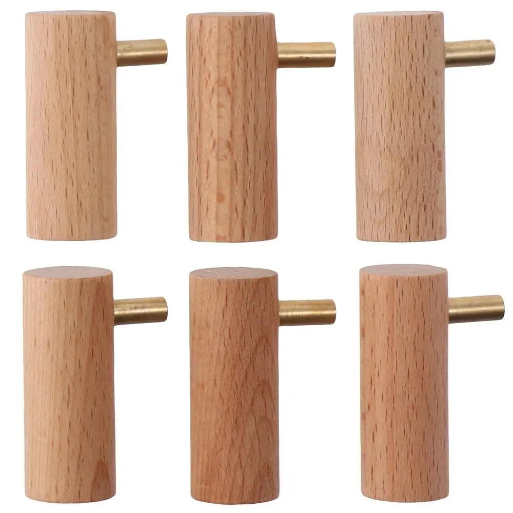 

6Pcs Heavy Duty Wooden Hook Durable Wall Mount Natural Copper Hook Beech Sturdy Towel Hook Home Kitchen Bathroom