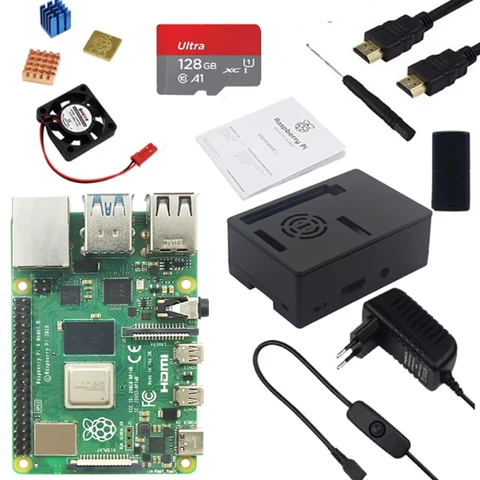 Комплект Raspberry Pi 4 8 ГБ 4 ГБ 2 ГБ 1 ГБ + адаптер питания + корпус ABS + карта 32G 64G 128G + радиатор для Raspberry Pi 4 Model B