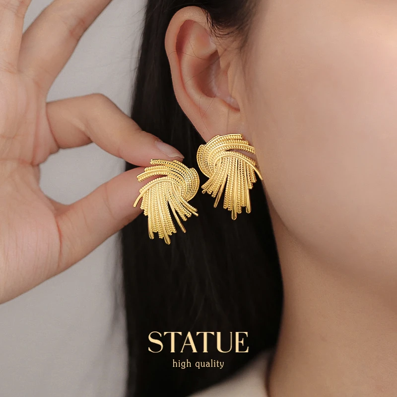 

A Pair of 925 Silver Pin Braid Copper Alloy Earrings Retro Metal Texture Temperament Earrings Fashion Party Jewelry Accessories