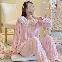 all match casual fashion sweet pajamas for students plus velvet thick thicker autumn and winter new coral velvet warm pajamas