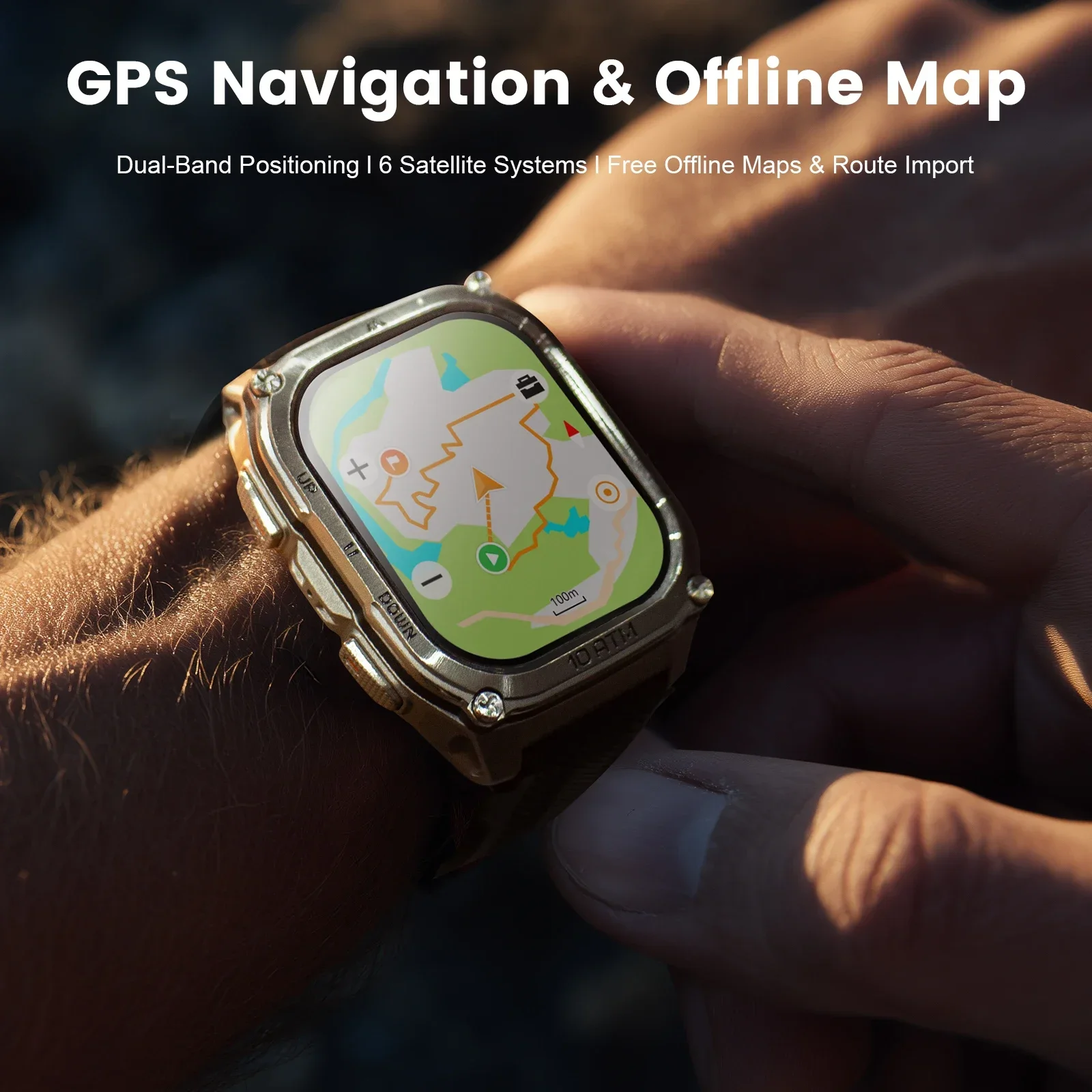 Фото KOSPET Tank M4 Смарт-часы из нержавеющей стали, 6-ситовые GPS-карты, 45 м, фридайвинг, 10 АТМ, водонепроницаемый монитор здоровья для Android iOS №4