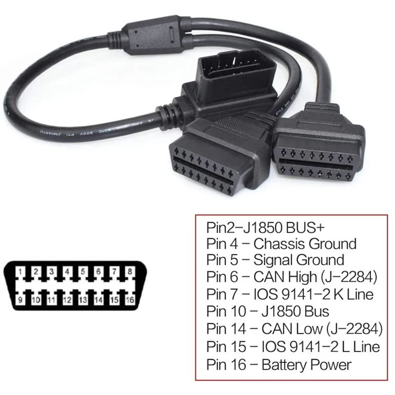 

OBD Extension Cable OBD2 Splitter Cable Fits OBDII diagnostic tool with 16 Pin interface 30cm