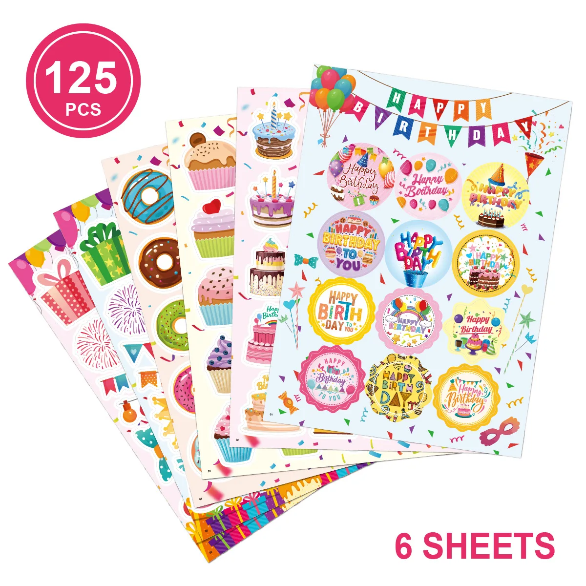 

125 шт./6 листов, самоклеящиеся наклейки для детей