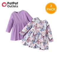 patpat 2 pack newborn dresses baby girl clothes new born babies kids birthday party dress butterfly print knit long sleeve set