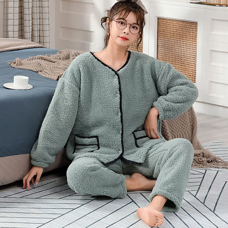 Новинка Женская пижама с мультяшным рисунком утепленный теплый домашний костюм