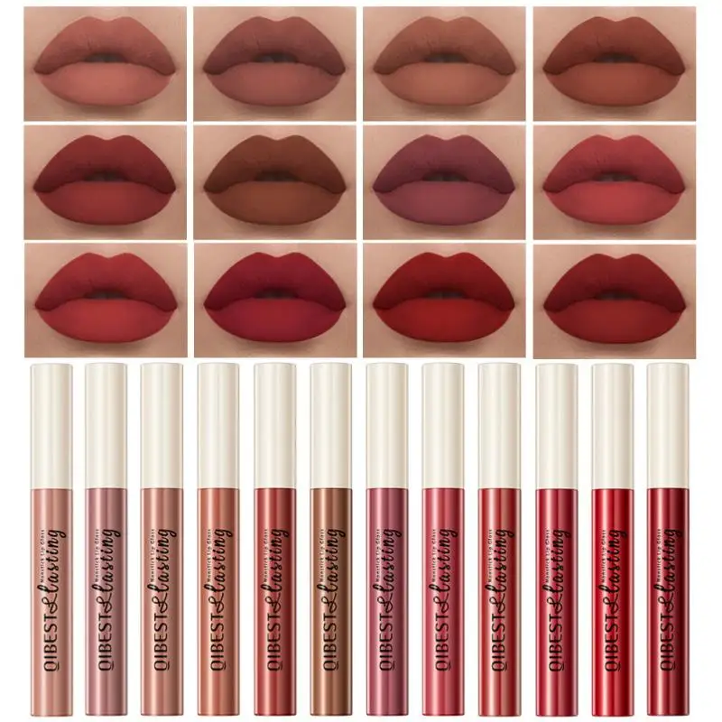 

24 Colors Lip Gloss Nude Matte Lip Tint Fog Liquid Lipstick Non Stick Cup Long-lasting Velvet Lip Glaze Waterproof Korean Makeup