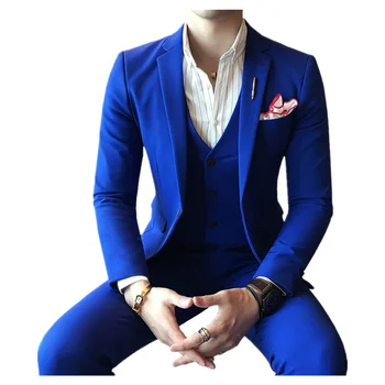 Royal Blue Mens Suit Solid Color Men Classic Suits Red Prom Suit Black White Slim Fit Business Casual Designs Wedding Tuxedo