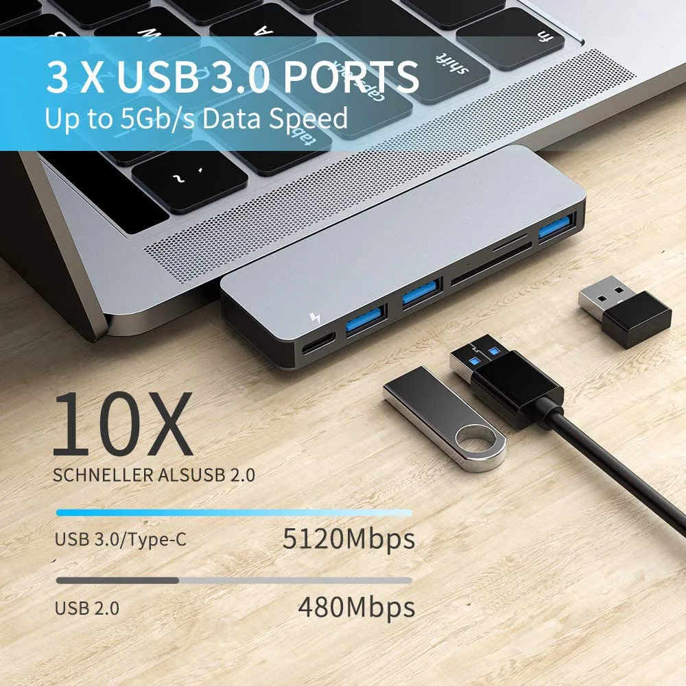 USB C Hub для MacBook Pro/Air 2020 2019 2018 6 в 1 Type Adapter Pro 13 и 15 дюймов с 3 TF/SD USB-C PD | Компьютеры офис