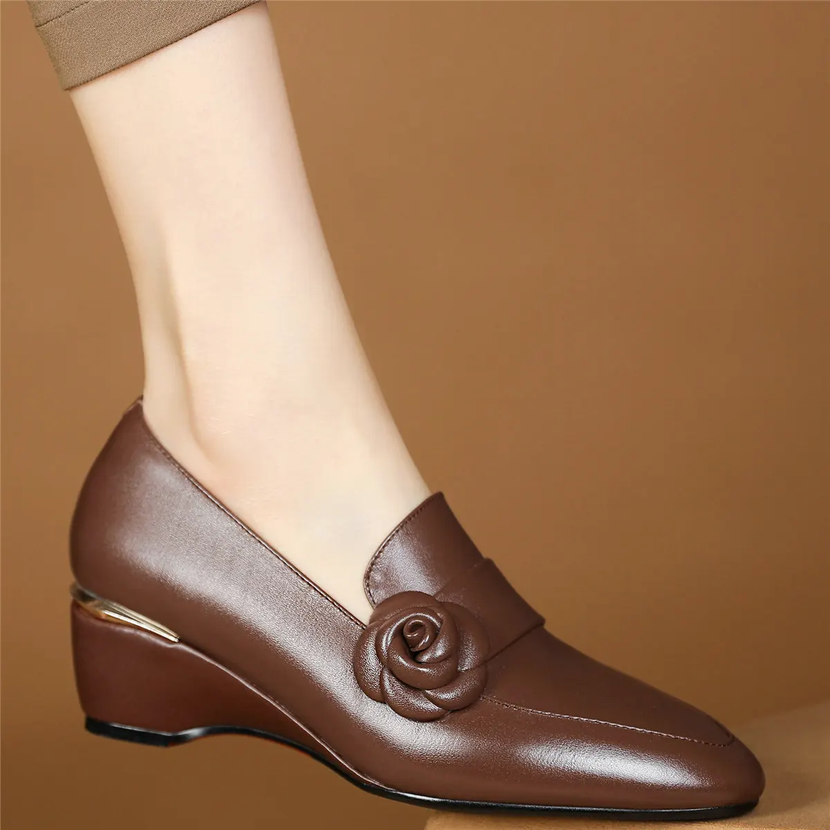 Flowers Platform Oxfords Party Shoes Women Genuine Leather Wedges Med Heels Pumps Female Round Toe Fashion Sneakers Casual Shoes