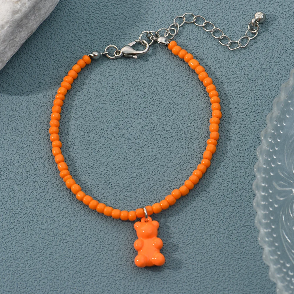 New Cute Rice Bead Bracelet Candy Color Bear Pendant Jewelry for Women Gift | Bracelets