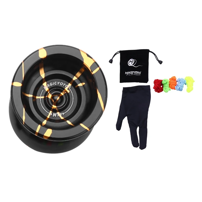 Magicyoyo N11 Alloy Aluminum Professional Yoyo Unresponsive Yoyo Ball (Black Golden) Bag, Glove 5 Strings