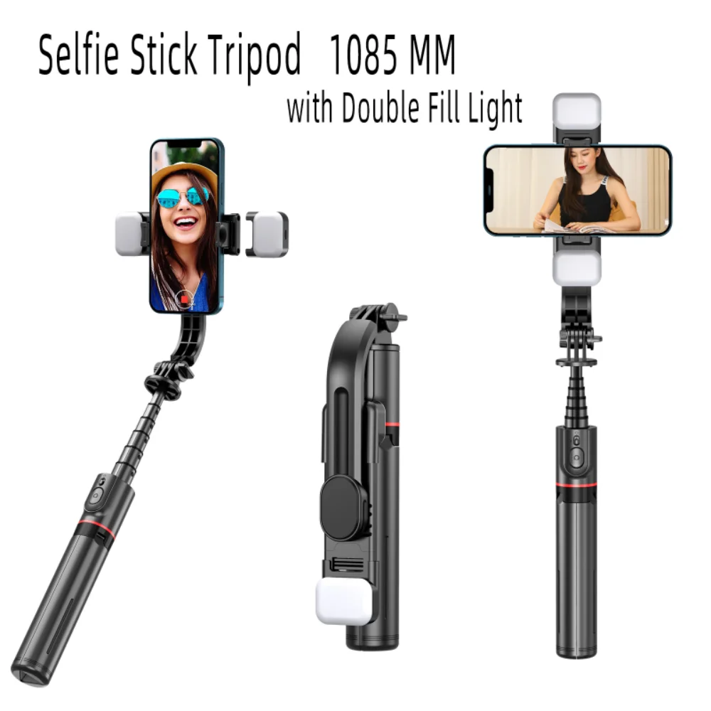 

1085MM Wireless Selfie Stick Tripod with Remote Fill Light Aluminum Alloy Foldable Portable Phone Stand Holder for Smartphone