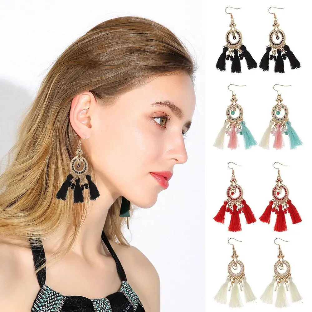 

New Retro Jewelry Female Women's Earring Colorful Drop Long Tassel Earrings Vintage