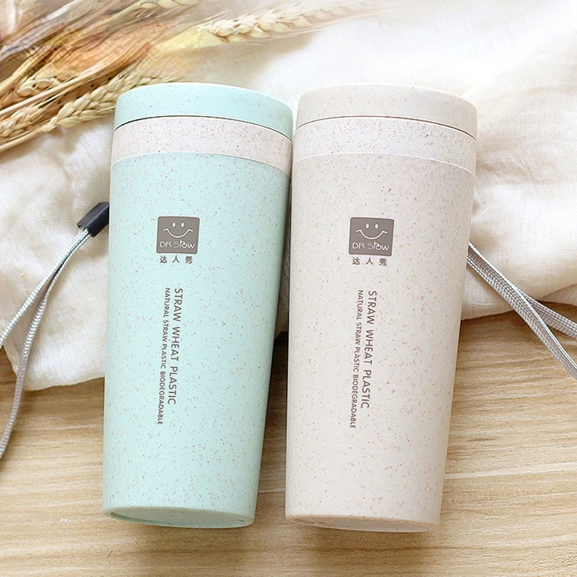 

300ml Portable Thermos Bottle Healthy Plastic Wheat Fiber Cup Double Layer Thermal Mug Office Coffee Tea Water Bottle Travel Mug