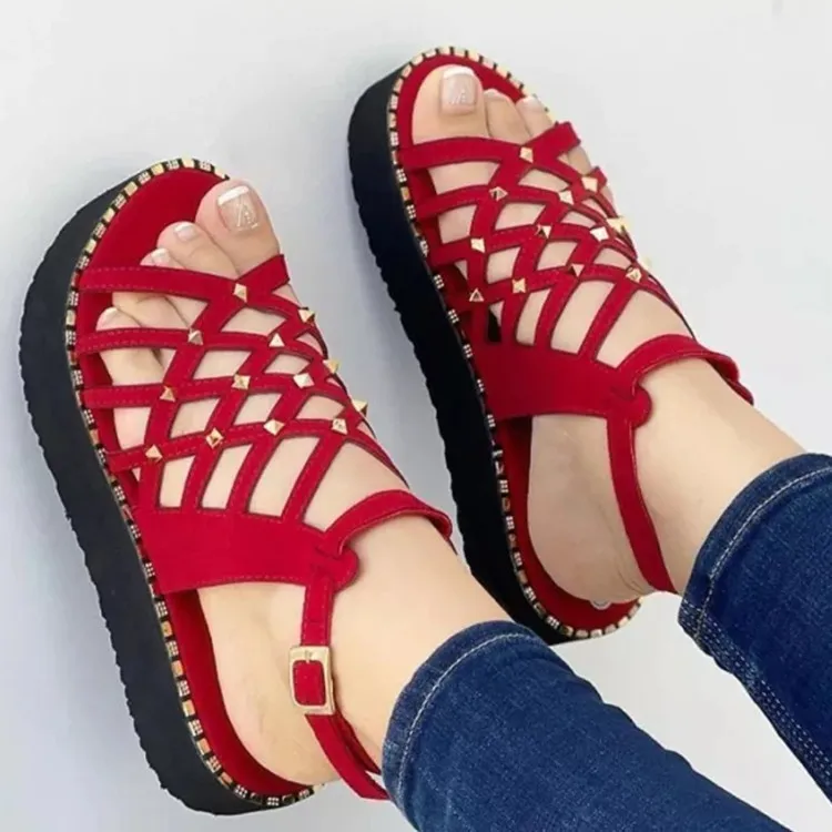 

Fish mouth thick bottom Roman style sandals hollow fashion outdoor comfortable leisure sandals