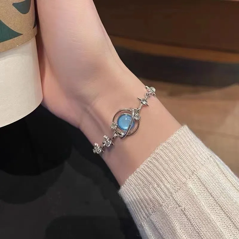 

Fashion Blue Crystal Star Bracelet for Women Girs 2022 Korean Elegant Opal Space Charm Bracelet Jewelry Party Accessories