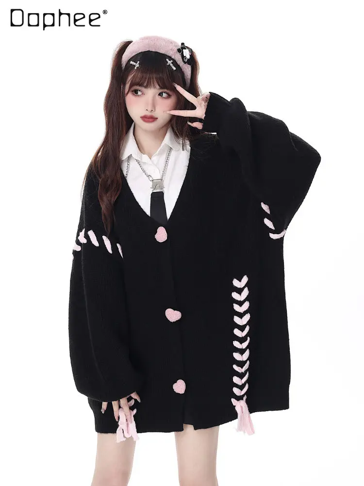 Original Winter Bandage Mid Knitting Cardigan Coat Women 2023 Autumn New Sweet Cool Mid-length Sweater Cardigan Jacket Ladies