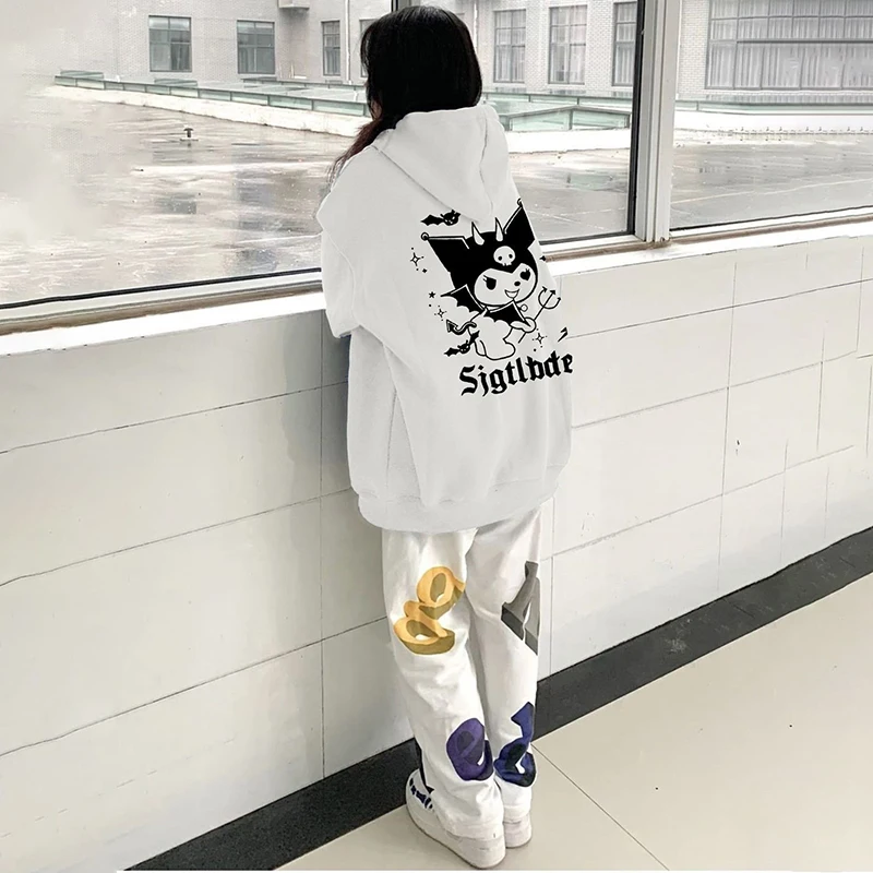 

Cartoon Women's Autumn Winter Kuromi Hooded Sweater Jacket Tops Kawaii Sanrio Slothing Cute Beauty New Loose Long-sleeved Jacket