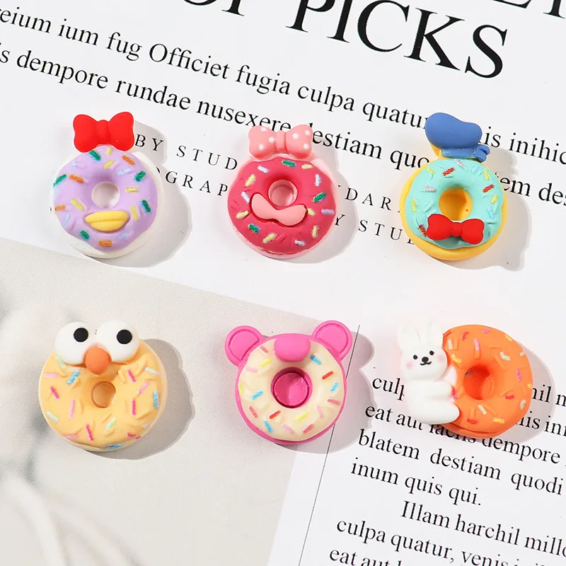 

1Pcs Cartoon Donut Phone Case Decorative Animal Expression Bow Donut Resin Accessories DIY Hair Accessories Fridge Patch
