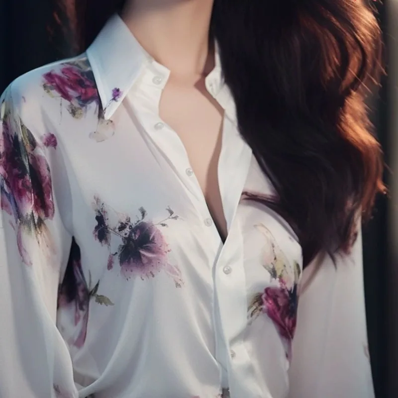 Новинка лета 2024 шифоновые блузки модная однобортная Свободная Женская одежда с